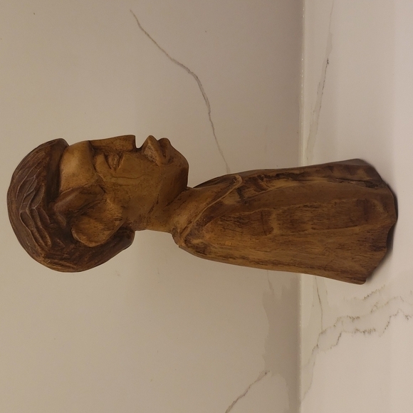 carved Wood Man Male Bust 9"h x 3.5"diam - Picture 4 of 7